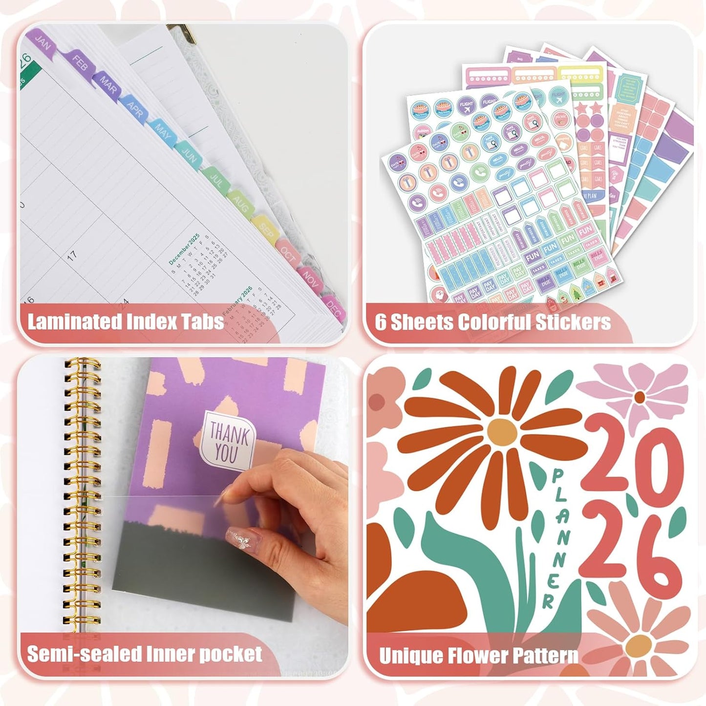 GuassLee Planner 2026 Daily Weekly and Monthly - A5 Planner from January 2026-December 2026, 6.1"x8.4" Aesthetic Agenda Planning Book with Back Pocket, Stickers, Coated Tabs, A5 Size