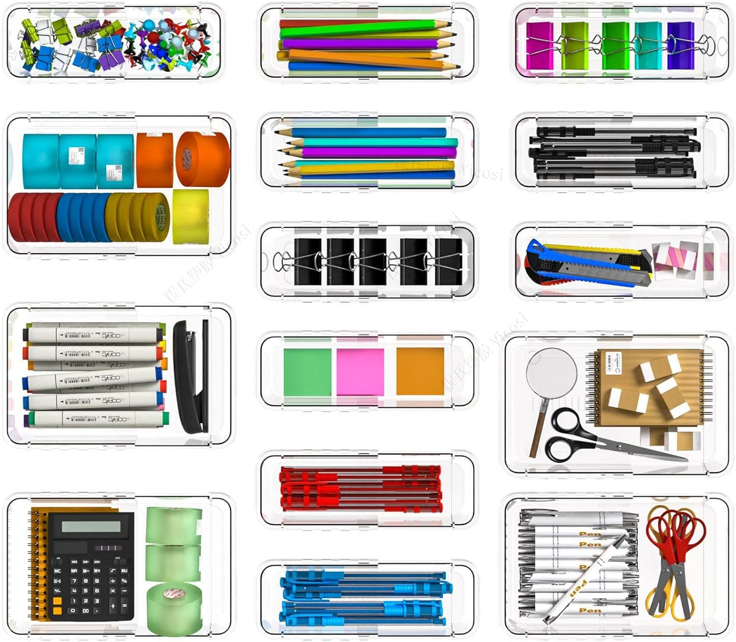 15 Pcs Clear Extendable Drawer Organizer,Adjustable Vanity Storage Box, 2-Size Desk Drawer Organizer, Acrylic Storage Bin for Makeup, Cosmetic,Desk Organizer Gadgets for Bathroom Bedroom Kitchen