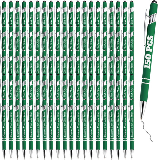 Personalized Pens Bulk 150 with Name Custom Engraving Ballpoint Pens with Stylus Tip Customized Smooth Writing Pens Personalized Gifts for Anniversary Birthday or Graduation(Dark Green,Black Ink)