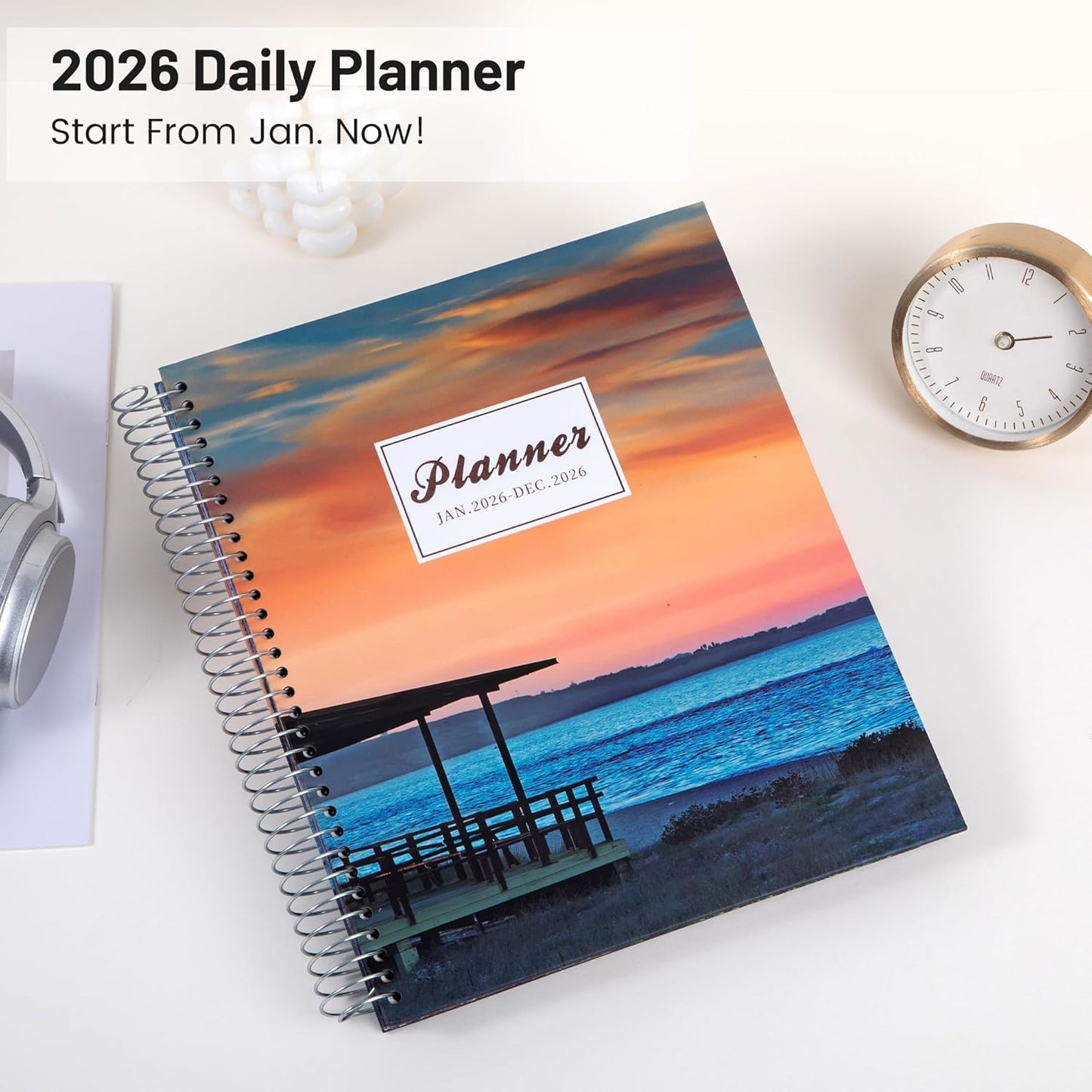 CAGIE Planner 2026 Monthly (Jan. 26-Dec. 26), 12 Month Academic Planner 8.5"x11", Large Daily Planner with Hourly Timeslot, Monthly Tab, Spiral Binding, Bookmark