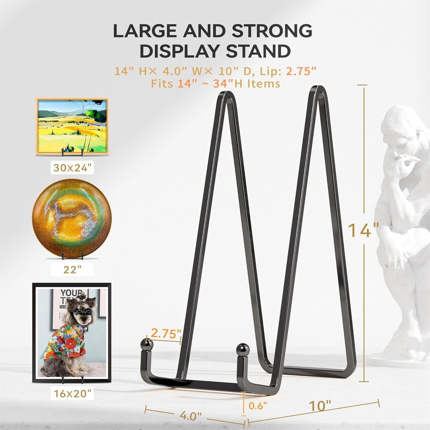 14 Inch Heavy Duty Plate Stand (2 Pack) – Metal Display Easel for Large Plates, Platters, Picture Frames, Plaques, Signs and Posters