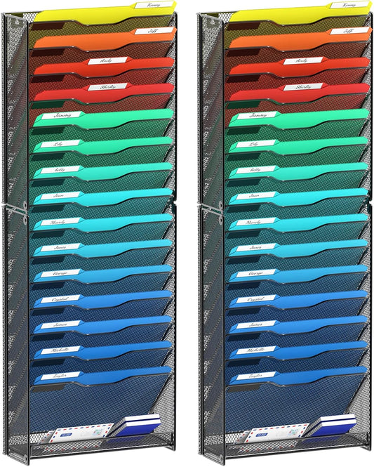 samstar 2 Pack 16 Tier Wall File Organizer Hanging Wall File Holder Wall Mount Paper Folder Organizer, Magazine Rack, Pack of 2