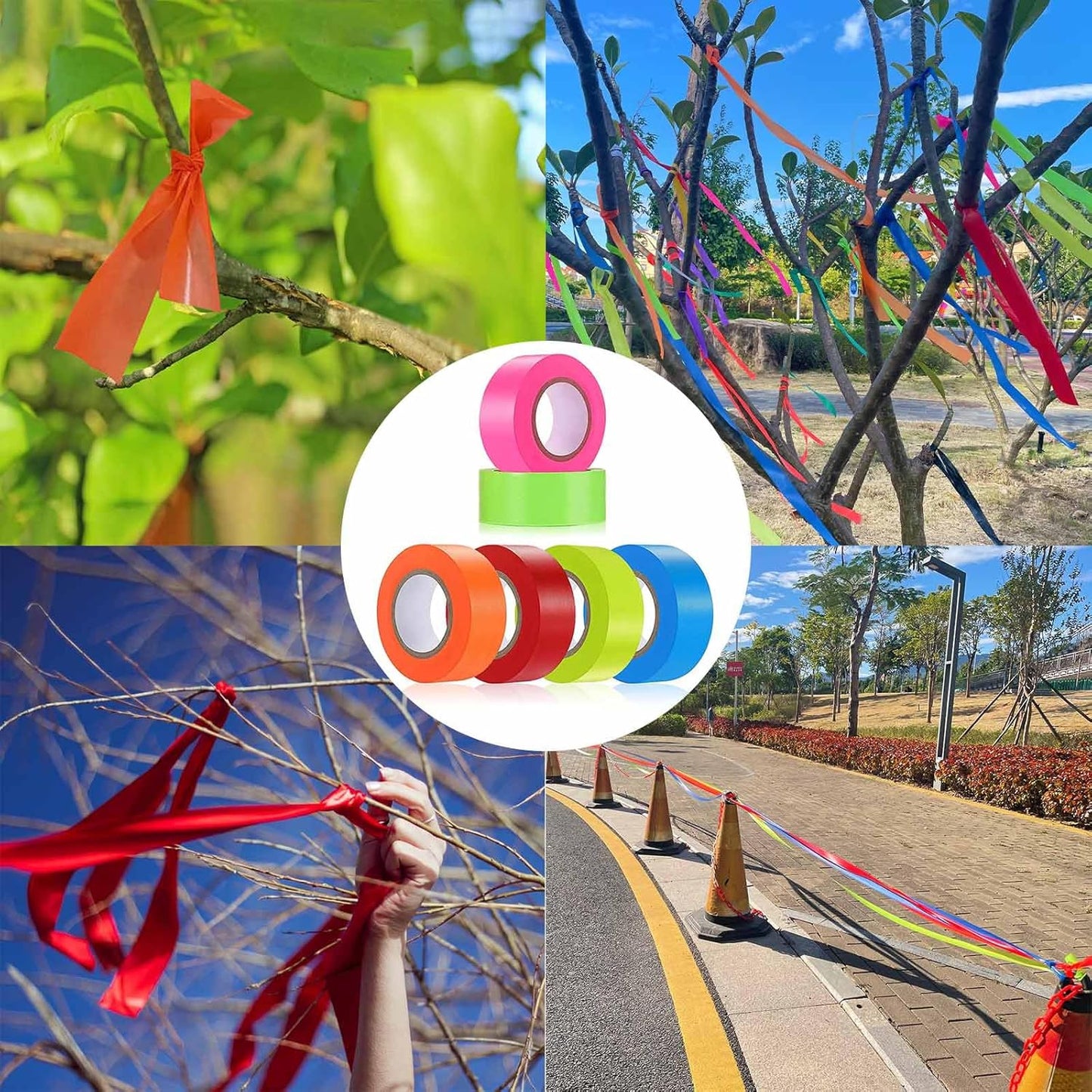 10 Pack Flagging Tape 5 Assorted Colors, Non-Adhesive Plastic Ribbon Neon Marking,1"*2000' Marking Tape for Tree Marking, Hunting, Boundaries and Hazardous Areas,Trail Marking