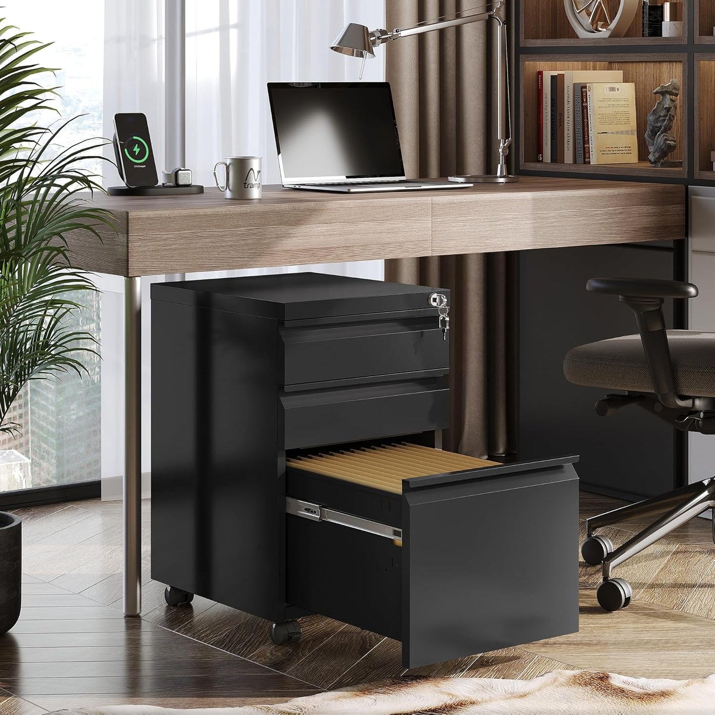 DEVAISE 3 Drawer Mobile File Cabinet Under Desk Office, Fully Assembled Except Casters, Letter/Legal Size, Black