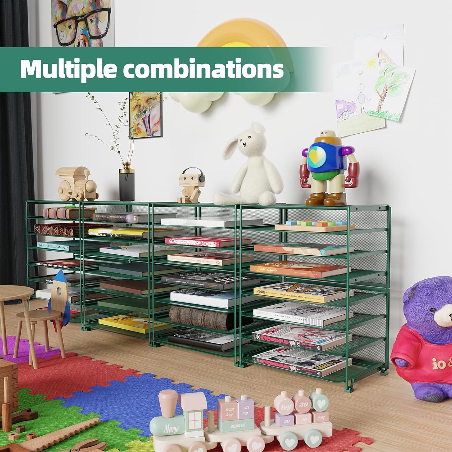 Simple Trending 2 Pack 8 Tier Letter Tray Paper - Mesh Desk File Organizer for Office School Desktop, Green