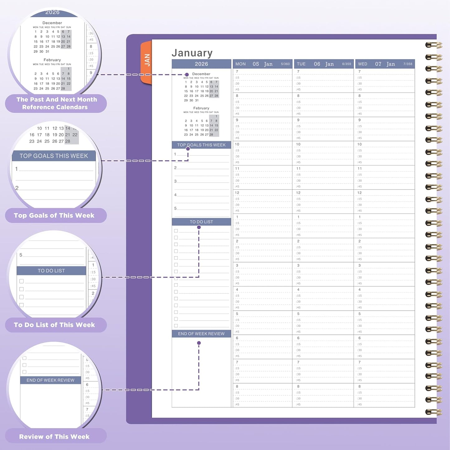 2026 Weekly Appointment Book - Daily Planner 2026 from January 2026 - December 2026, 8.5" x 11", 15-Minute Interval, Flexible Leather Cover, 12 Monthly Tabs, Back Pocket