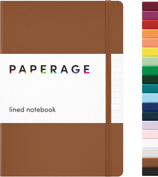 PAPERAGE Lined Journal Notebook, (Cognac), 160 Pages, Medium 5.6 in x 8 in - 100 GSM Thick Paper – Hardcover Journaling Notebook for Work, School & Note Taking