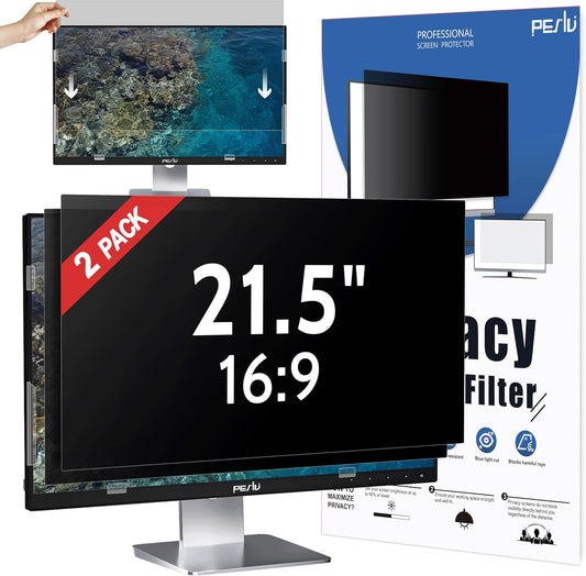 [2-Pack] 21.5 Inch Privacy Screen for Computer Monitor 16:9 Aspect Ratio, Eye Protection Anti Blue Light Glare Shield, 21.5inch Removable Black Blackout Anti Spy Desktop Security Private Filter