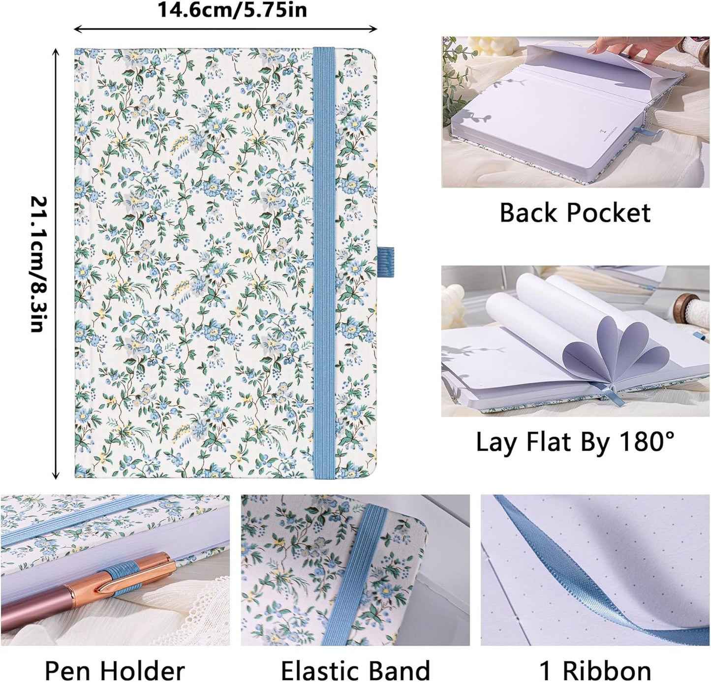 TIEFOSSI Dotted Journal Notebook for Women, A5 Dotted Grid Notebook for Writing, 190 Pages Thick Paper, Travel Daily Journal, for Work Home School, Note Taking, Business, 8.4 X 5.8 In