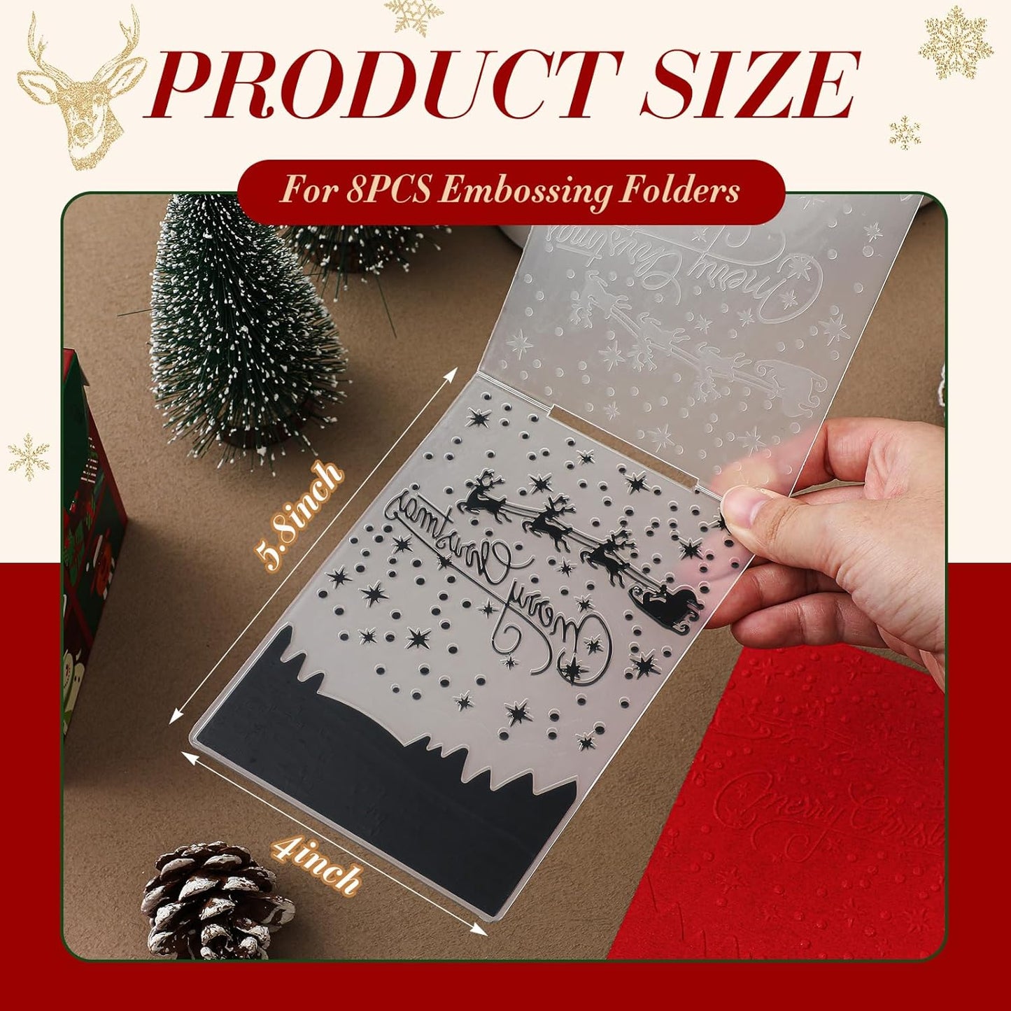 Geiserailie 8 Pieces Embossing Folders Embossing Machine Template Paper Card Heart Folders for Card Making DIY Flower Scrapbook Photo Album Craft Decoration 5.9 x 4.1 Inch(8 Pcs,Christmas Style)