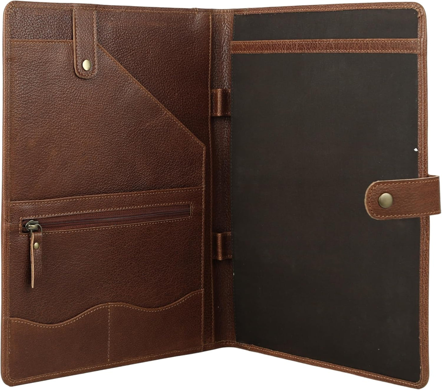 KomalC Leather Portfolio Folder with Button Closure | Business Padfolio for Professionals | Vintage Full-Grain Leather Organizer with Legal Pad Holder, Card Slots & Document Pockets