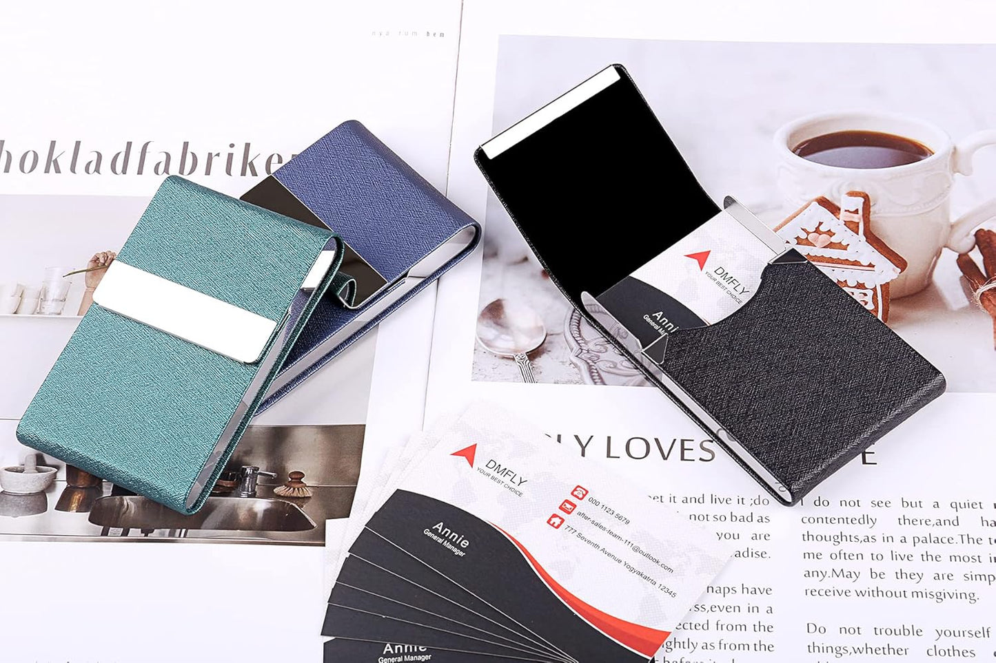 Professional Business Card Holder, Pocket Business Card Case for Women & Men, PU Leather Multi Card Case, Credit Card Wallet, Name Card Holder with Magnetic Closure