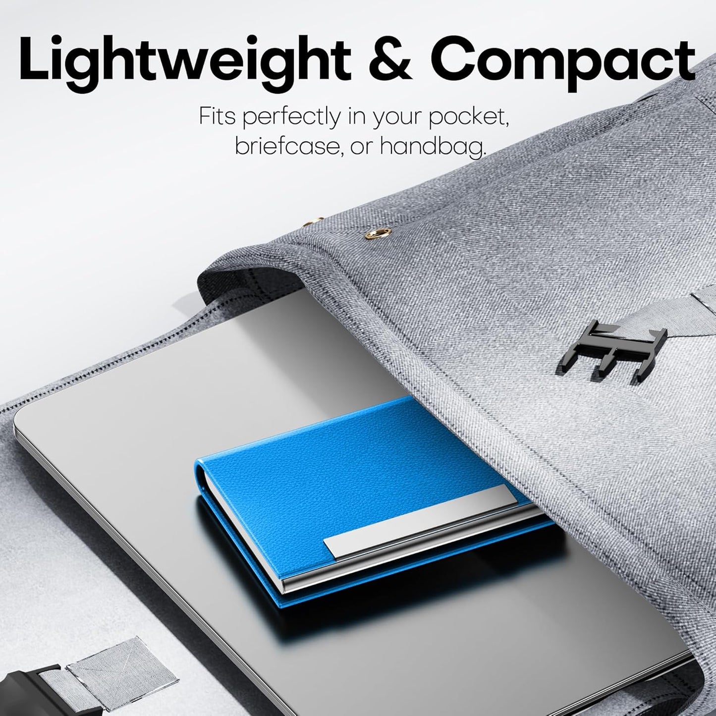 Padike Business Card Holder, Business Card Case Professional PU Leather & Stainless Steel Multi Card Case,Business Card Holder Wallet Credit card ID Case/Holder For Men & Women. (U-Blue)