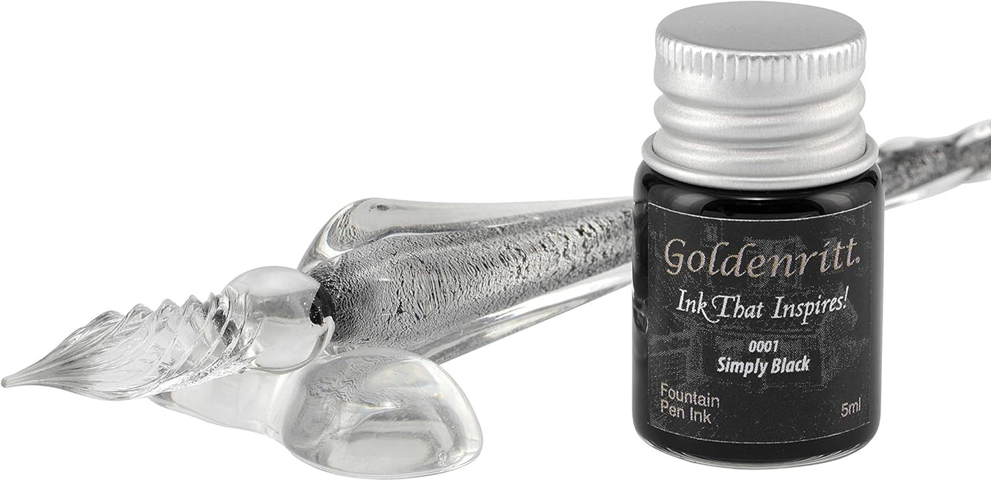 Hand-blown Crystal Glass Dip Pen for Writing, Drawing, Signatures, Hand Lettering and Art, Includes Pen Rest and Black Ink - Gift Box Set - Graphite