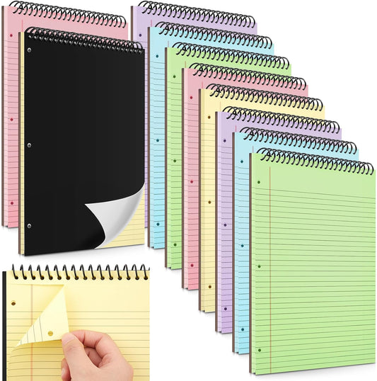 10 Packs 8.5" x 11" Top Spiral Notebook with 3 Hole Punched Legal Pads College Ruled Notepad 50 Sheets Hard Cardboard Paper Wirebound Notepad for Office School Business (Multicolor)