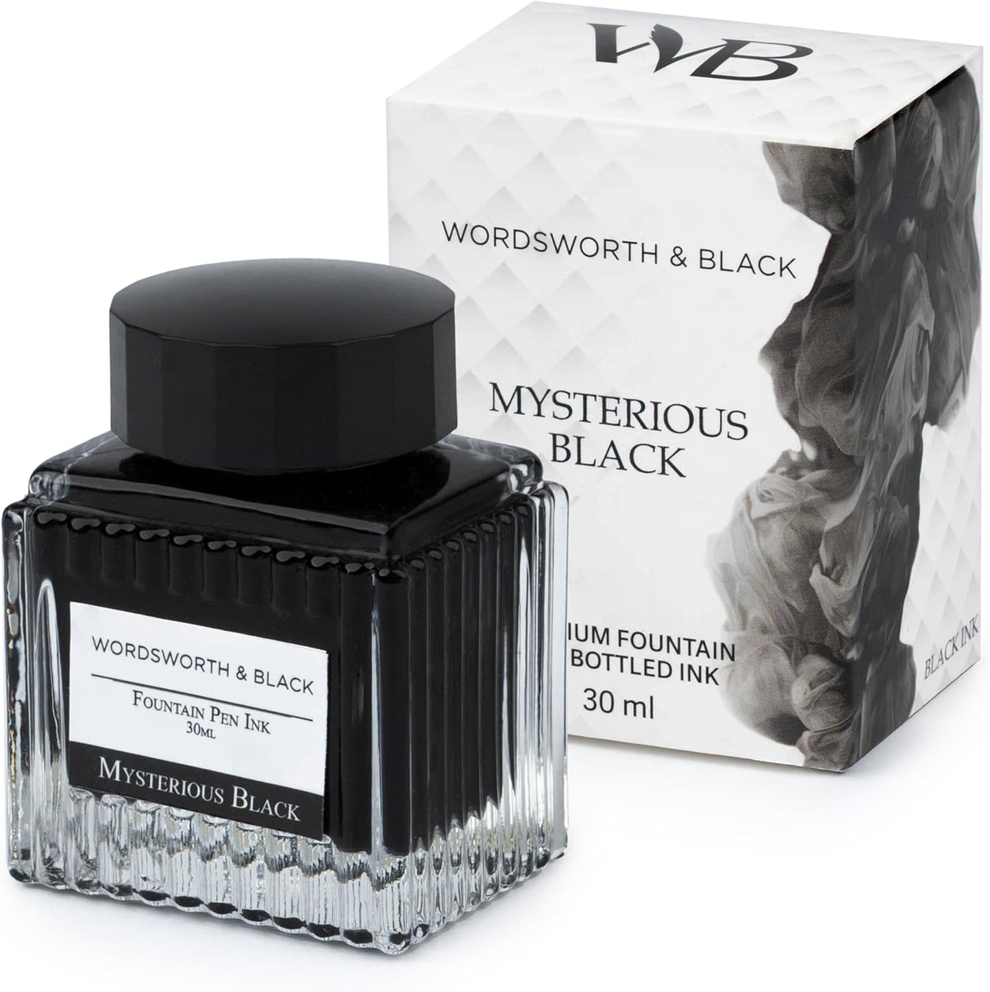Wordsworth and Black Fountain Pen Ink Bottle (30 ml) Premium Luxury Edition, [Mysterious Black] Fountain Pens Bottled Ink; Classic Designed Bottle Smooth Flow 30 ml