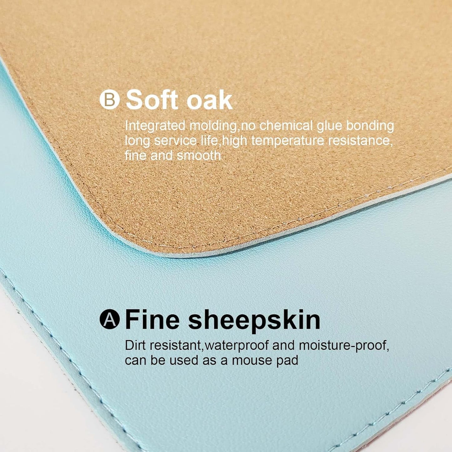 DAWNTREES Dual Sided Desk Mat,Leather Desk Pad,40"x16",Cork Desk Mat Protector,with PU Leather Valet Tray Organizer,Large Mouse Pad,Desk Writing Pad for Office and Home(Light Blue)