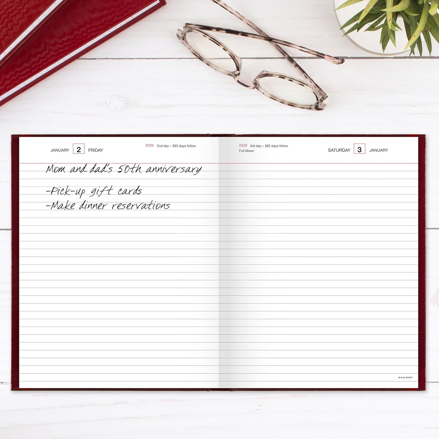 AT-A-GLANCE 2026 Diary, Standard Diary, Daily, 7-1/2" x 9-1/2", Medium, 12-Month, Hardcover, Red (SD3741326)
