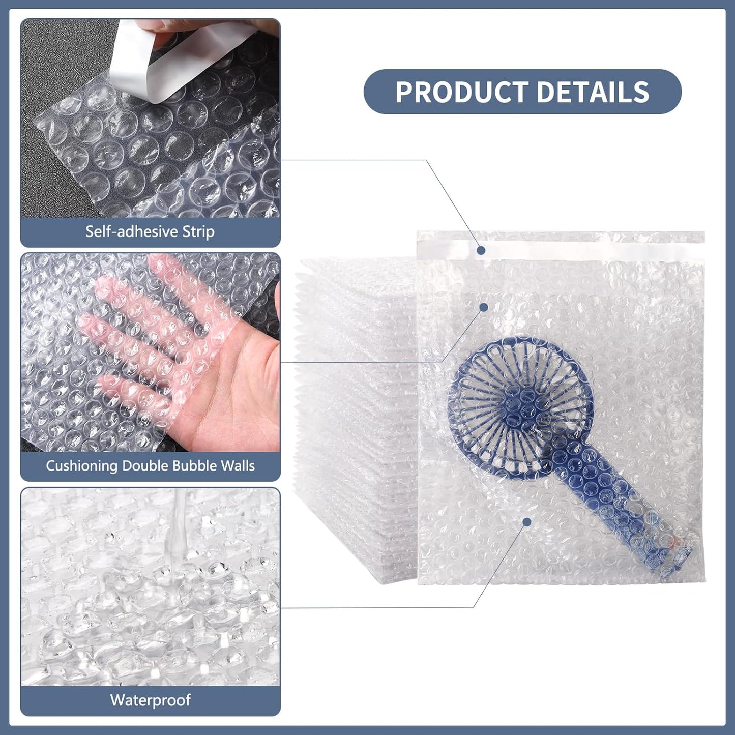 100 Pack Self-Seal Bubble Pouch Bags 7.5x7.5 Inch Small Bubble Out Bag Pouches Clear Double Walled Bubble Cushioning Bags for Packing, Shipping and Storage