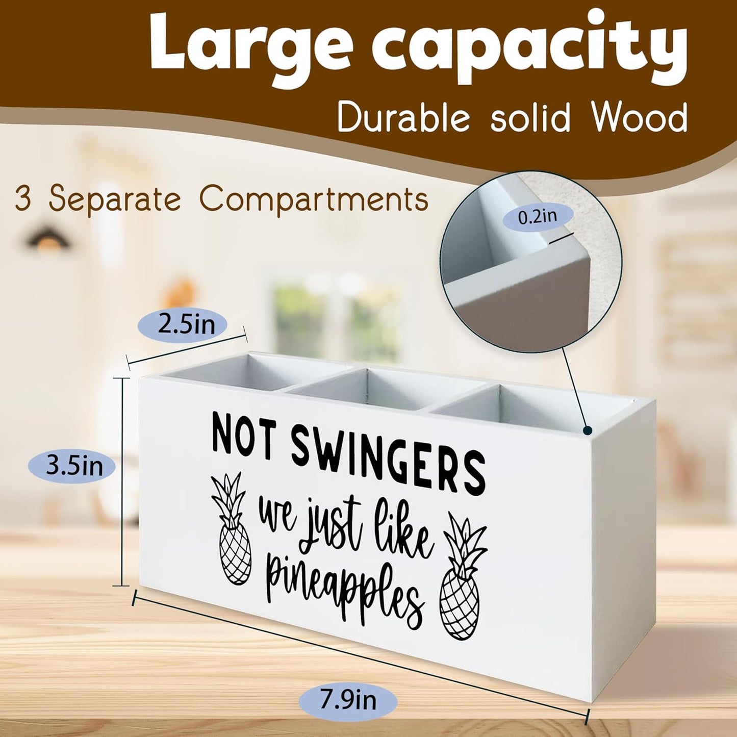 Funny Office Desk Pen Holder, Not Swingers We Just like Pineapples Decor for Home Humor Gifts, Funny Gifts for Women Men Wooden Pencil Holder Organizer for Desk Accessories