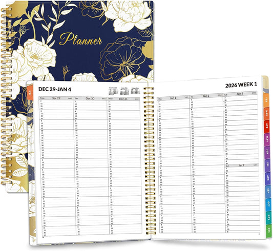 SUNEE 2026 Appointment Book, Quarter-Hourly, Weekly & Monthly - from January 2026 - December 2026, 8.5"x11" Weekly Planner, Flexible Cover, Note Pages, Pockets, Bookmark, Spiral Binding, Dark Blue