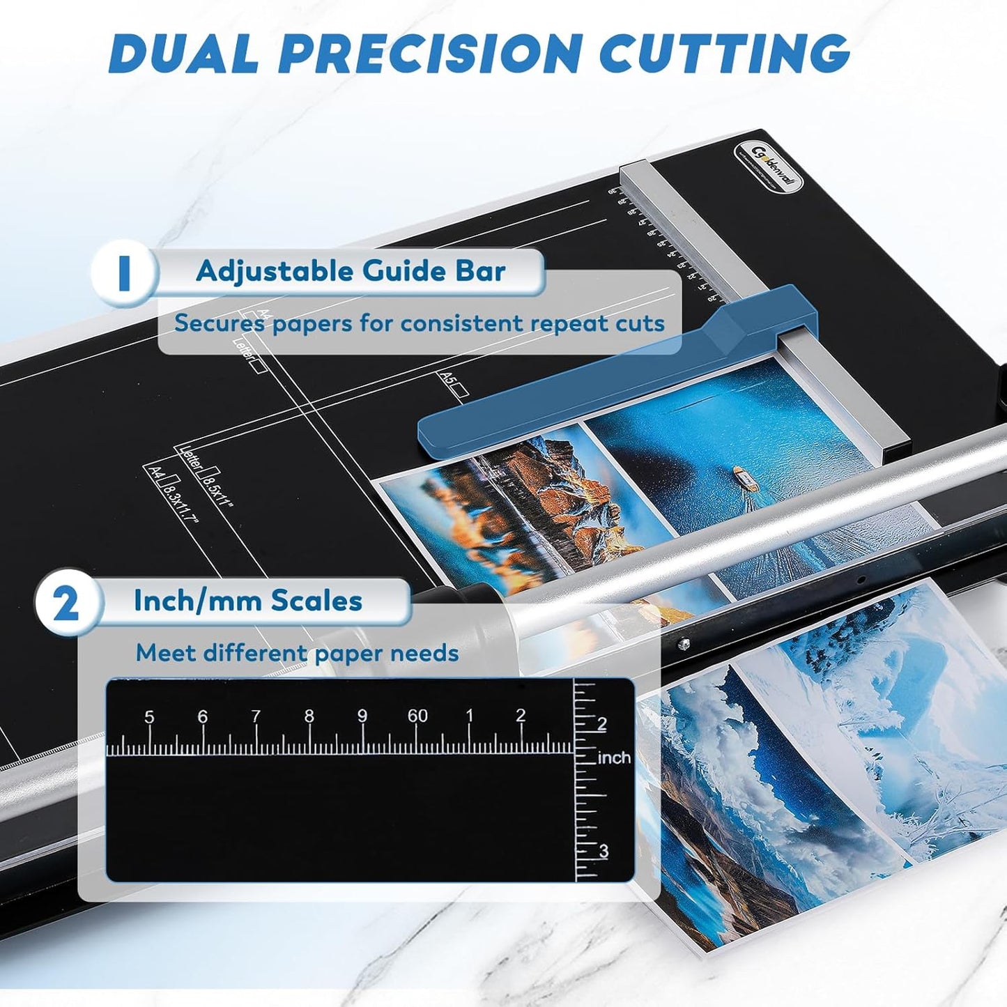 CGOLDENWALL A2 Rotary Paper Trimmer, 12 Sheets, w/Extra Blade & Gloves, for Cardstock Photo, Heavy Duty Paper Cutter for Offices Schools Crafts (24.8 Inch Cut Length)