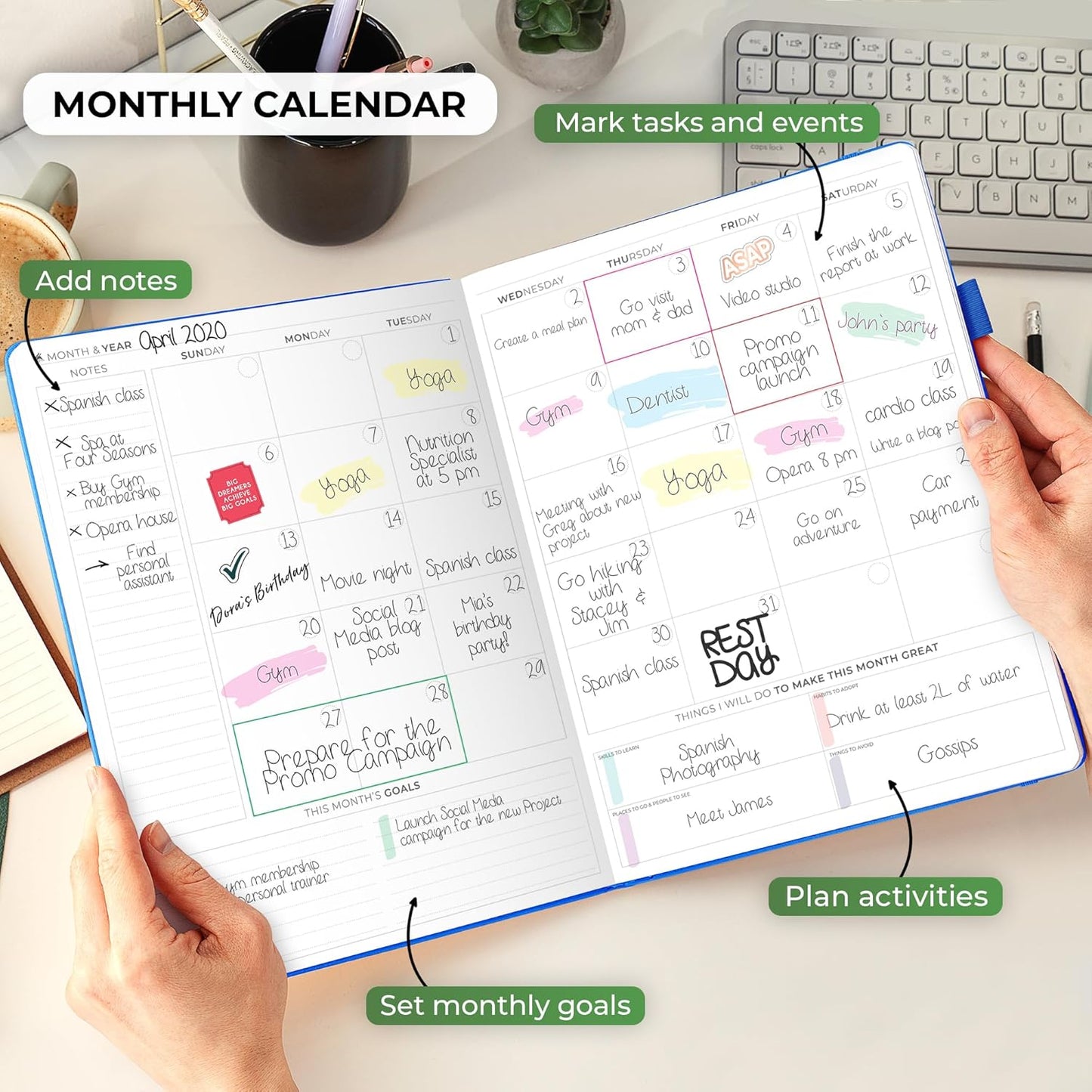 Clever Fox Planner PRO Schedule – Undated Weekly & Monthly Life Planner with Time Slots, Appointment Book & Daily Organizer, A4 (Blue)