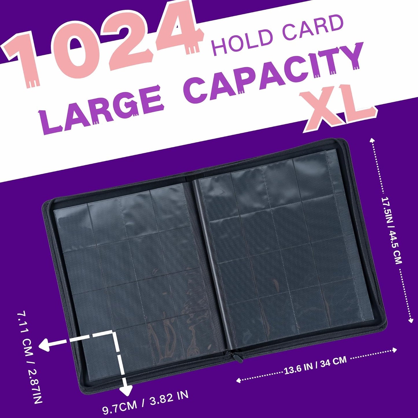 1000+ Pockets Trading Card Binder, 16-Pocket Card Ablum Compatible with MTG,Sports Cards & Other Standard Size Trading Cards (PURPLE)