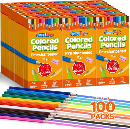 100 Packs Colored Pencils Bulk,1200 Count Pre-Sharpened Colored Pencils in Bulk,Vibrant Colors,12 Color Pencils Set for Classroom Prizes,Back to School Supplies for Kids