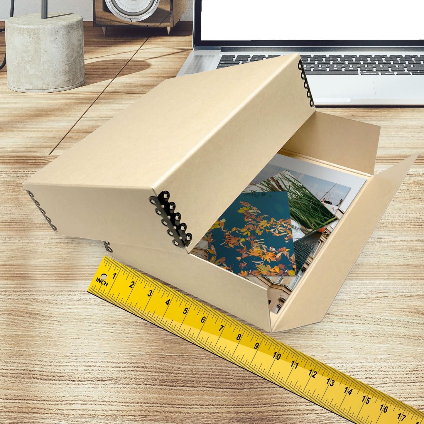 Golden State Art, Archival Storage Box, Acid-Free Drop Front Museum Box with Metal Edge for Storing Artwork Photos Documents Prints Arts And Crafts (Tan-9.25x11.75x3 Inches)