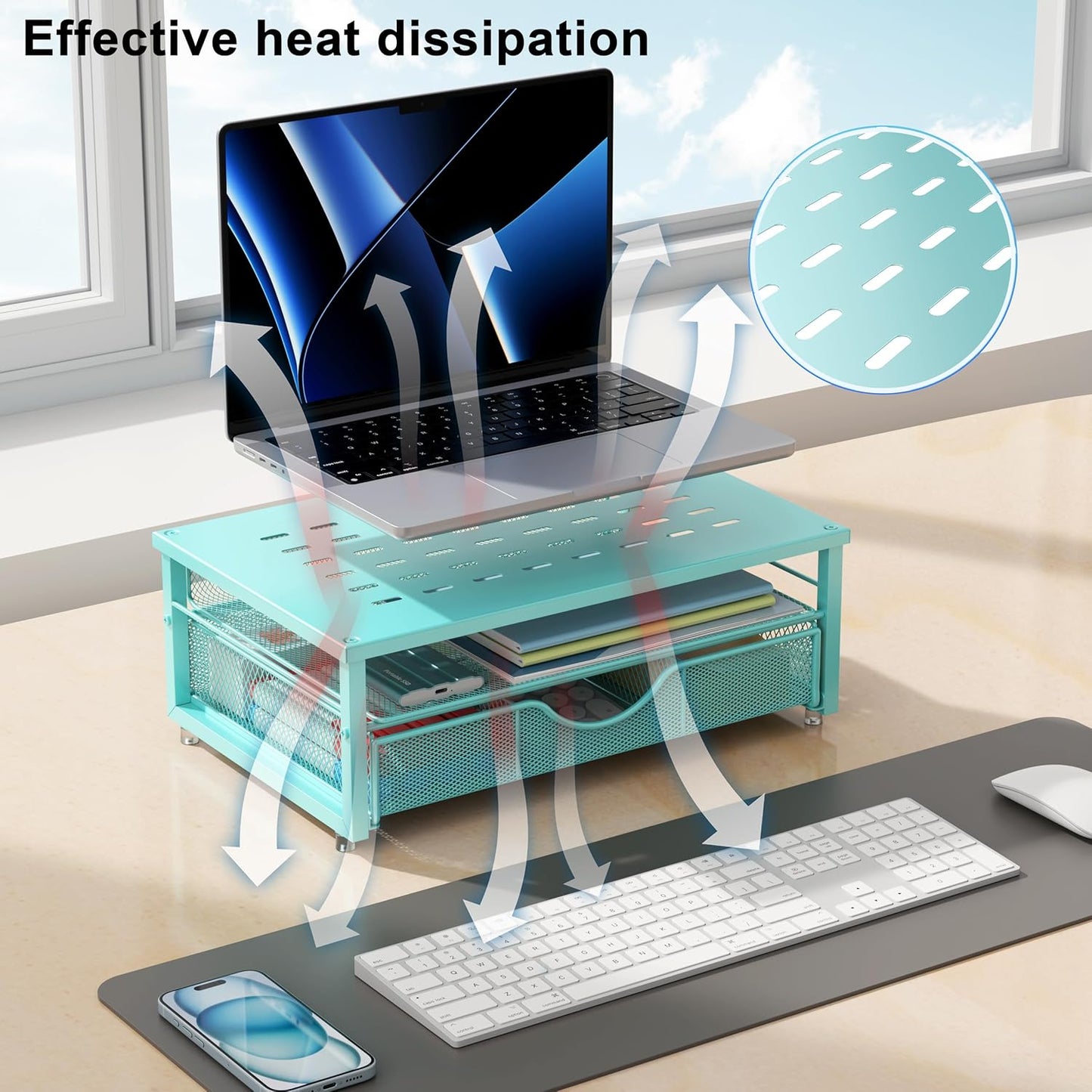 gianotter Computer Monitor Stand Riser, office organizer with Drawer, Office Organizers Storage for Classroom Office Supplies (Blue)