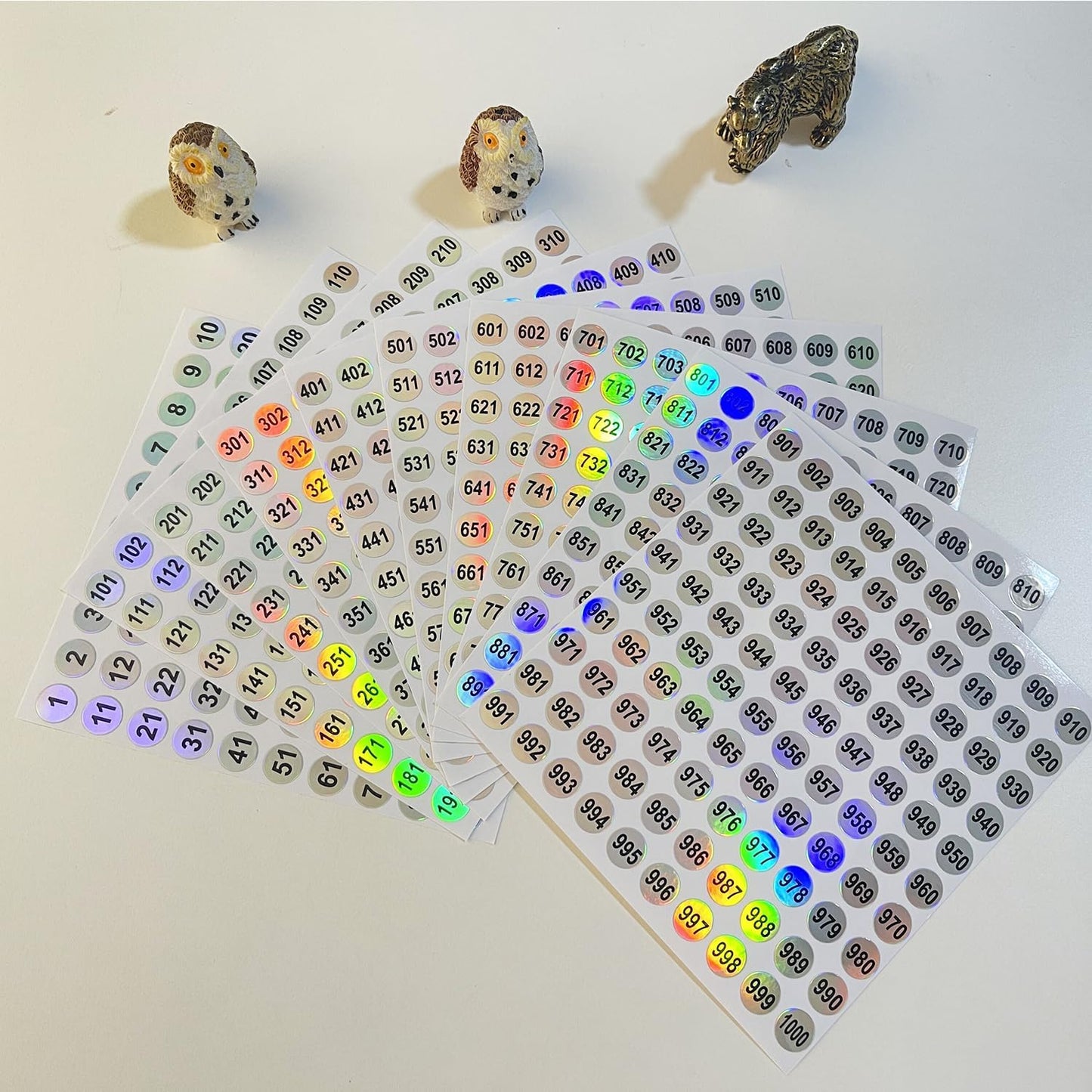 20 Sheets 1 to 1000 Waterproof Reflective Laser Number Stickers,Round Self Adhesive Stickers/Inventory/Storage Organizing Sticker