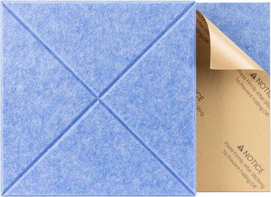Sonicism 22 Pack X-Lined Acoustic Panels with Self-Adhesive, 12"X 12"X 0.4" Sound Proof Foam Panels, Decorative Soundproof Wall Panels, Sound Absorbing Tile for Home & Offices, Sky Blue
