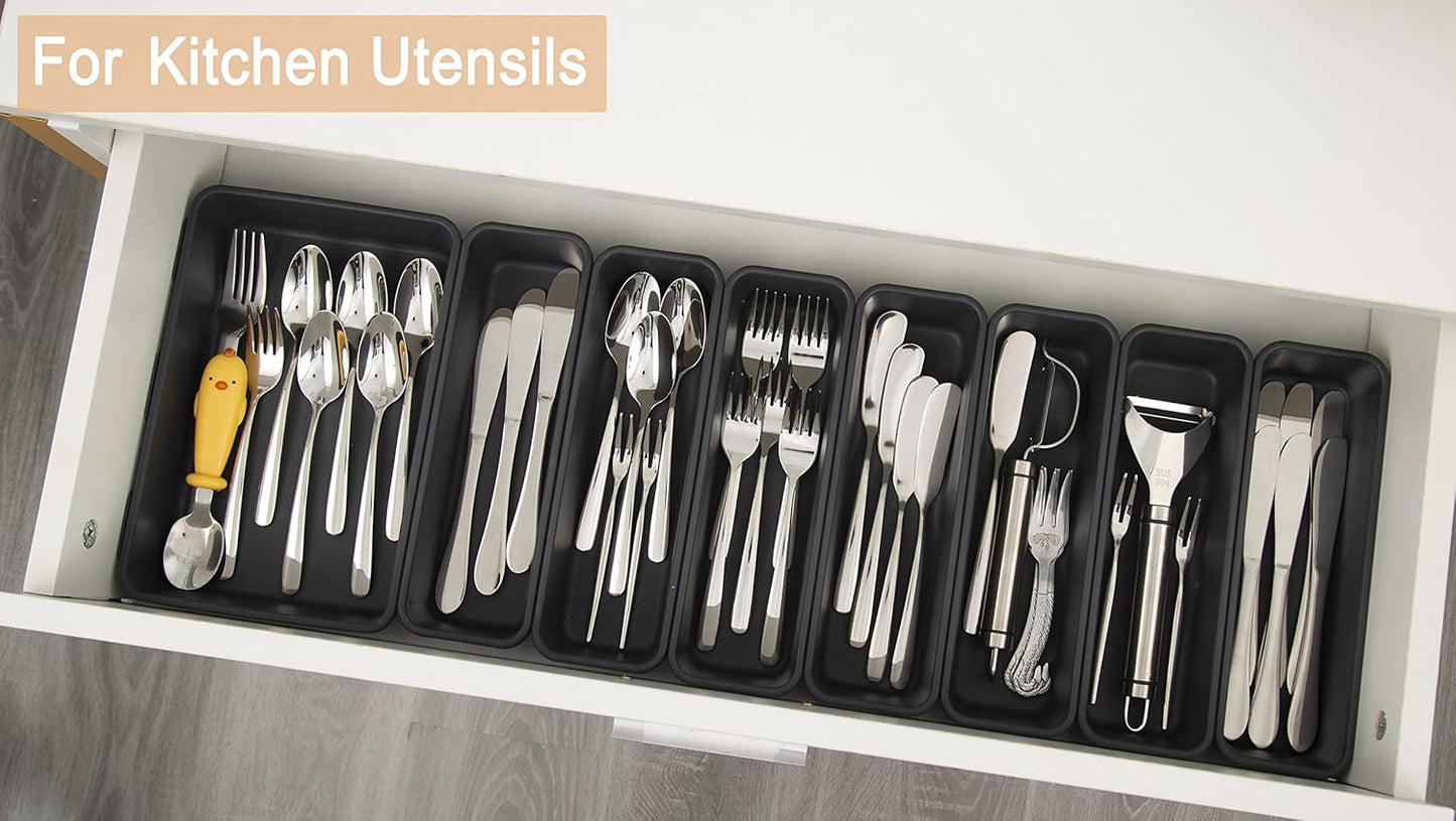 15 PCS Interlocking Desk Drawer Organizer Separator for Office,Bathroom,Kitchen,Makeup（Black）