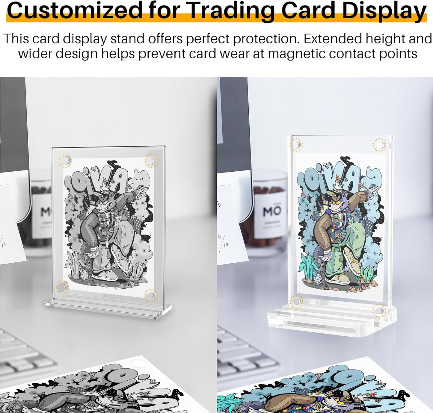 2 Packs Magnetic Card Display Stand, High Transparency Acrylic Trading Card Display Frames for Baseball&Sports, Stable Holder for Desk or Showcase