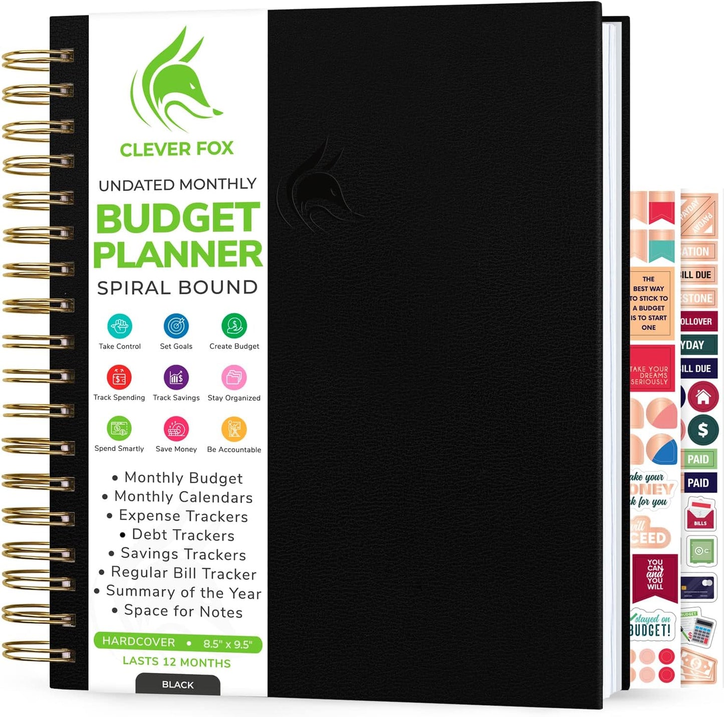 Clever Fox Budget Planner – Coiled Finance Book, Monthly Financial Journal, Budgeting Organizer & Expense Tracker Notebook, 8.5x9.5″ (Black)