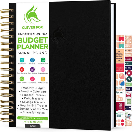 Clever Fox Budget Planner – Coiled Finance Book, Monthly Financial Journal, Budgeting Organizer & Expense Tracker Notebook, 8.5x9.5″ (Black)