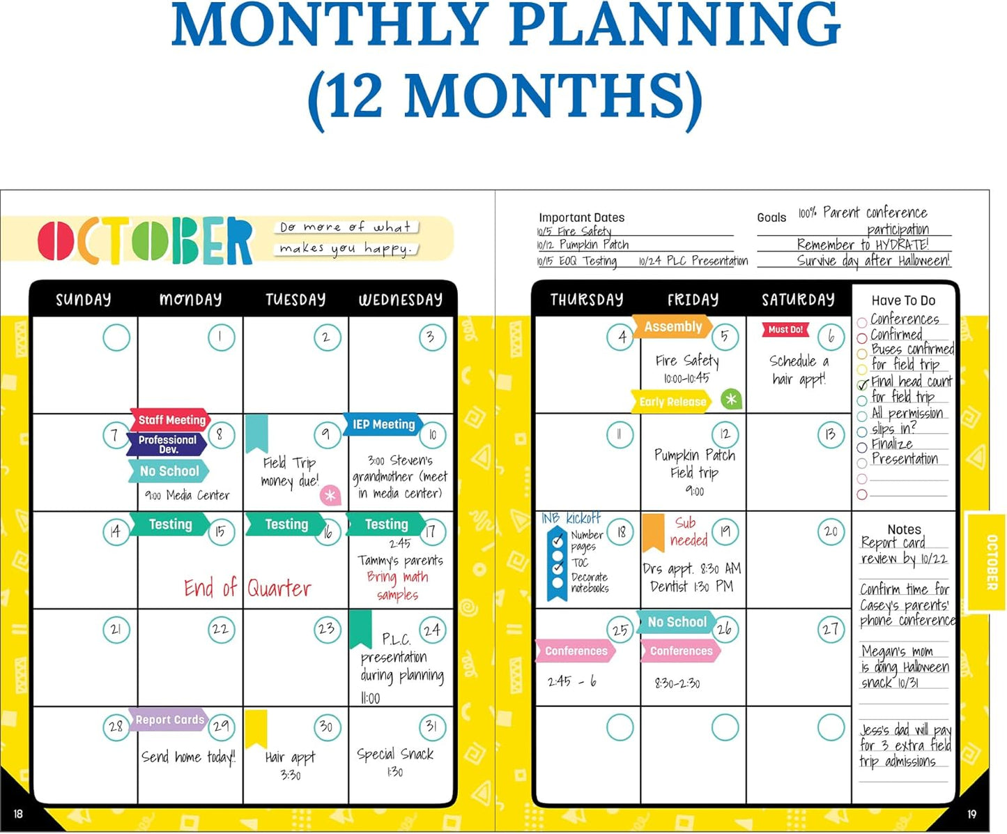 Carson Dellosa Happy Place Teacher Planner 2025-2026, Undated 8" x 11" Lesson Plan Book With Retro Stickers, Class Schedule, Weekly Calendar, Classroom Must Haves, Homeschool and School Supplies