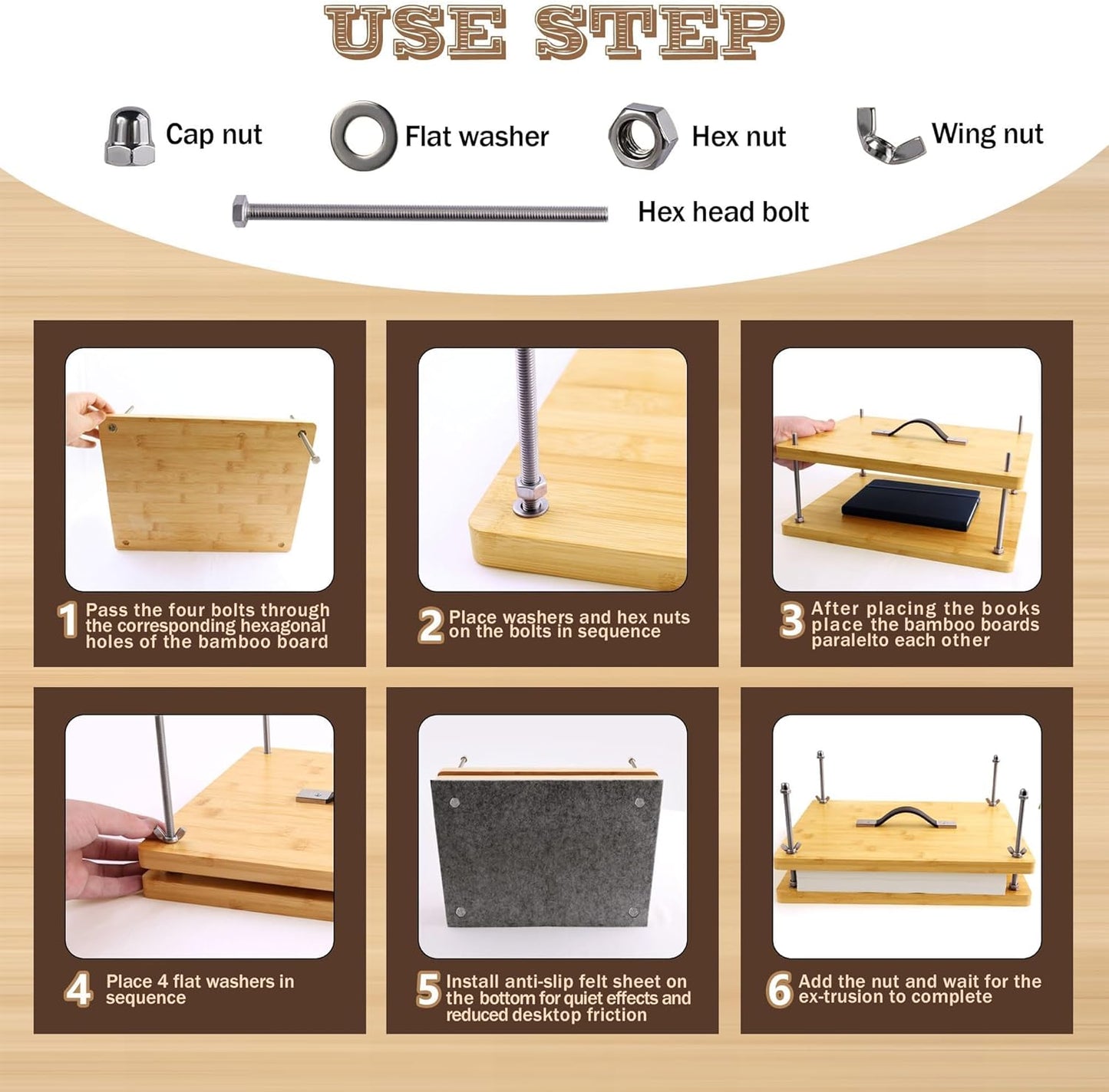 HAOPENGYOU 14.7"x11.4" Large Bamboo Book Press & Bookbinding Kit with Bone Folder, Awl, Needles - Complete DIY Book Repair Craft Set