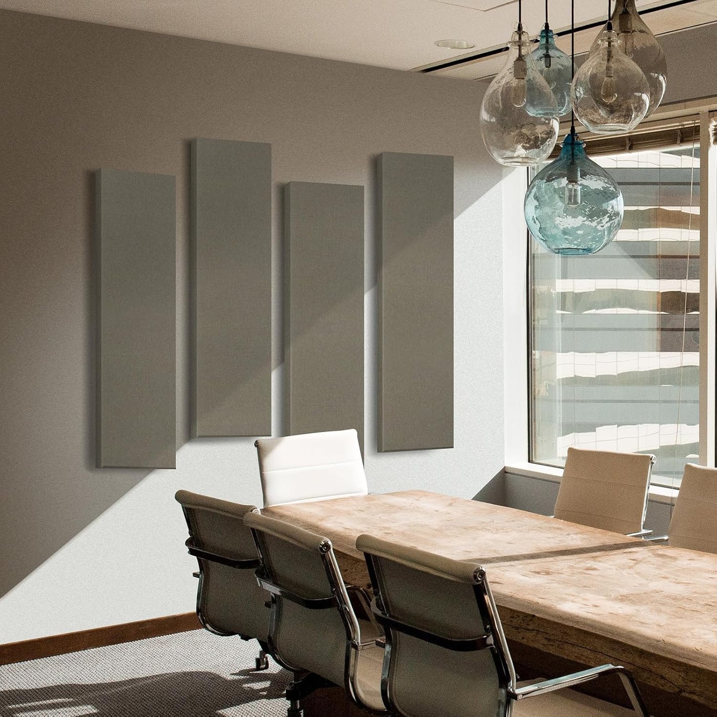 2” Thick Acoustic Panels with Hanging Brackets to the Wall, 2 PCS 47.2” x 11.8” Fiberglass Sound Absorbing Panels for Home Theater Church Office Wall or Ceiling, Light Brown