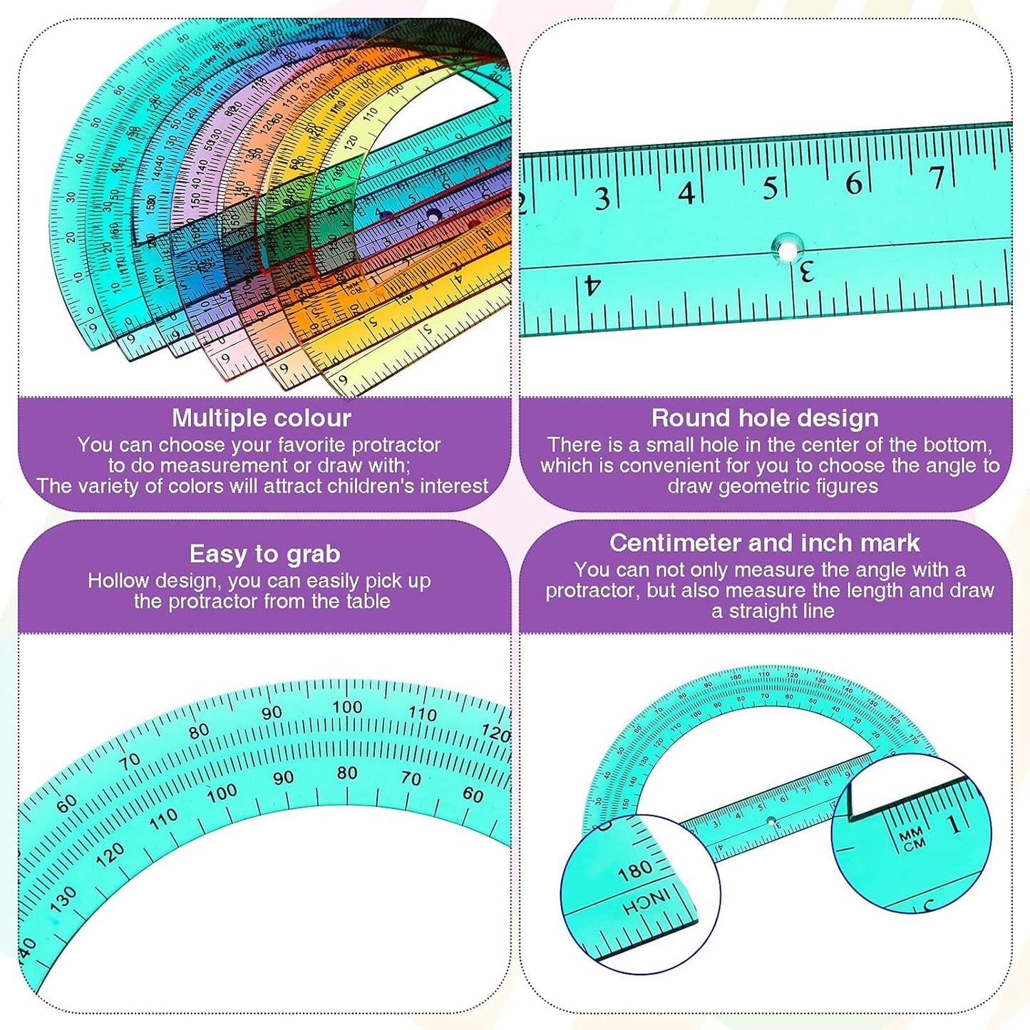 Zonon 12 Pieces Protractors Bulk Plastic 180 Degrees 6 Inch Translucent Protractors for Geometry, Angle Measurement, Students School Supplies