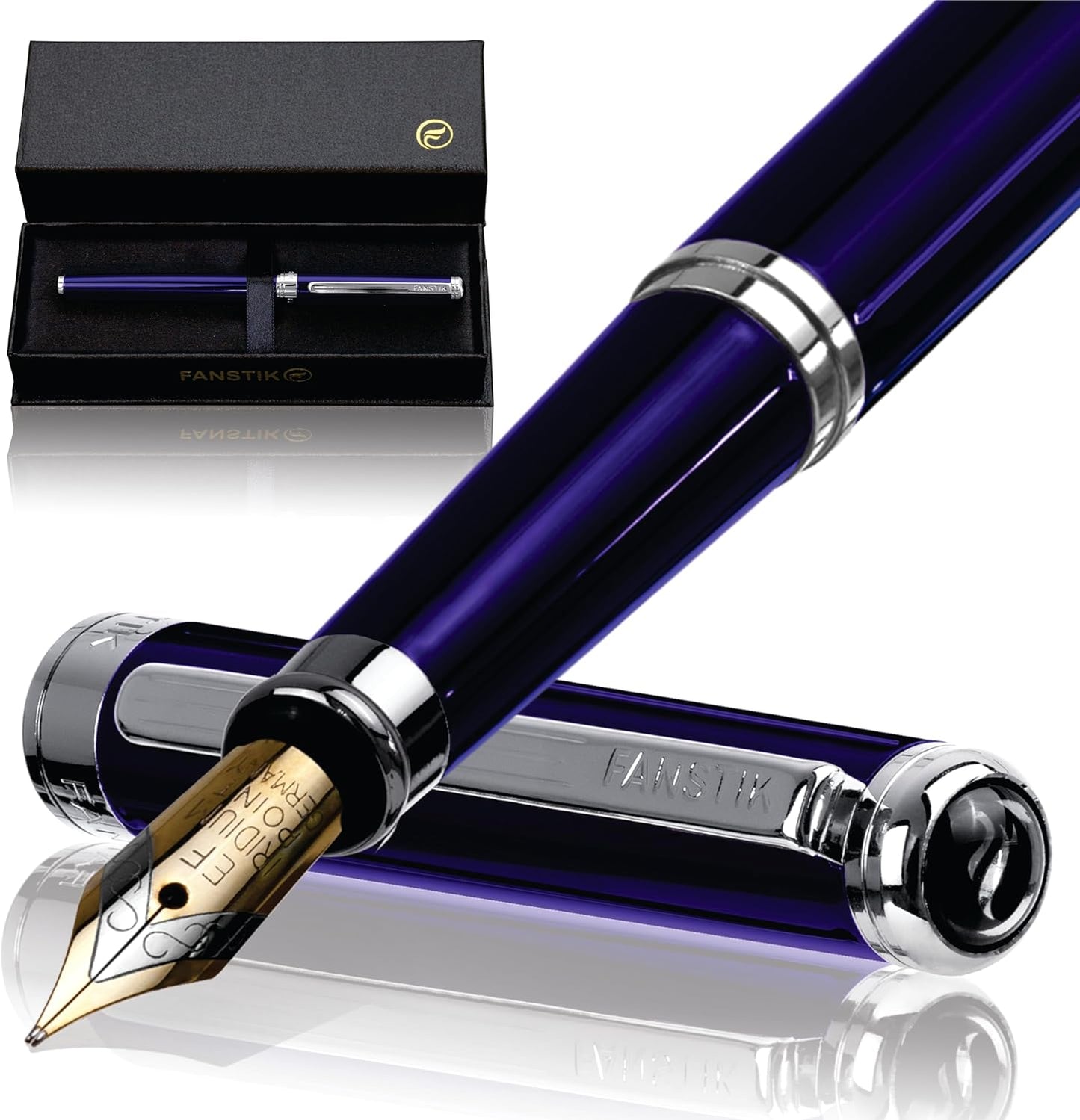 Customized Blue Luxury fountain pen (Made In USA) fancy gift set for women, Real 24K Gold Plating, Professional executive pen gift set for men (Lux Custom-fountain Blue)