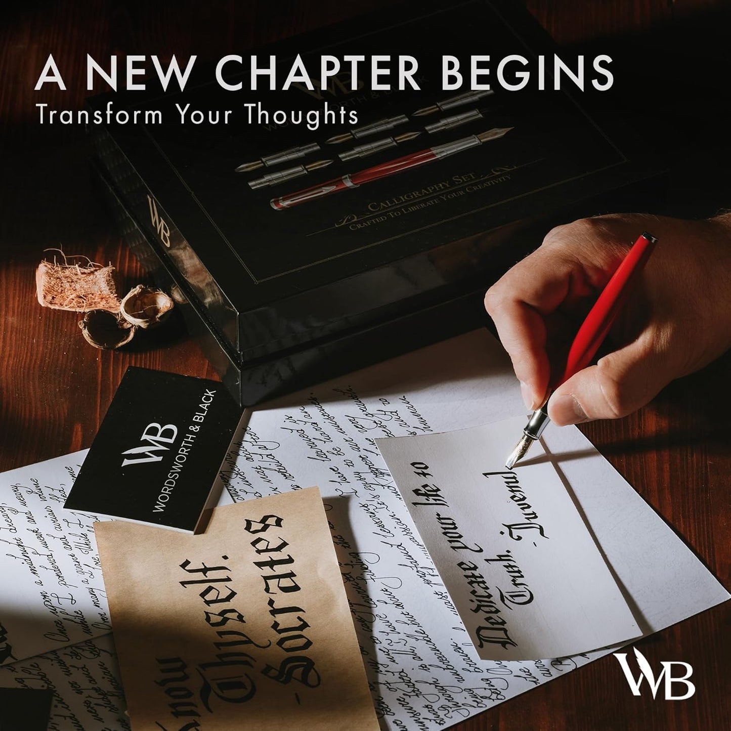 Wordsworth & Black Calligraphy Pen Gift Set, Includes Bottle, 6 Cartridges, Refill Converter, 6 Replacement Nibs, Premium Package, Journaling, Smooth Writing Pens [Red Chrome]