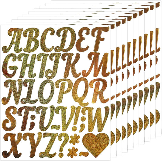 Glitter Letter Stickers,10 Sheets 2 Inches Self-Adhesive Vinyl Letters Alphabet Sticker Decals for Scrapbook,Door,Mailbox,Bulletins Boards - Gold