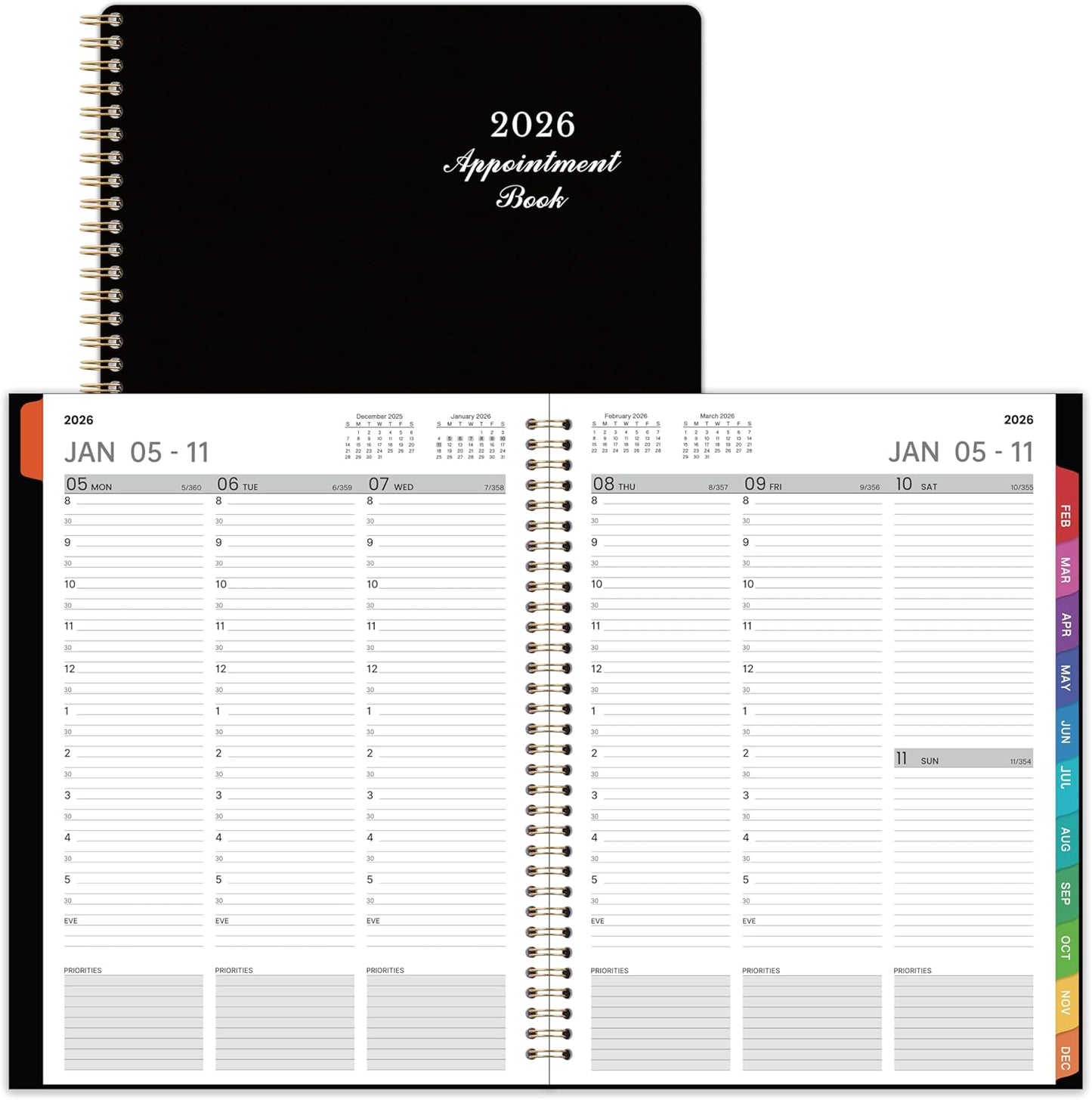 2026 Appointment Book - 2026 Planner, January 2026 - December 2026, 9" x 11", 2026 Daily Hourly Planner, Half Hour (30 Mins) Interval, Colorful Monthly Tabs, Lay-Flat, Inner Pocket