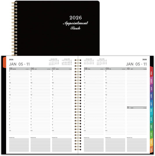 2026 Appointment Book - 2026 Planner, January 2026 - December 2026, 9" x 11", 2026 Daily Hourly Planner, Half Hour (30 Mins) Interval, Colorful Monthly Tabs, Lay-Flat, Inner Pocket