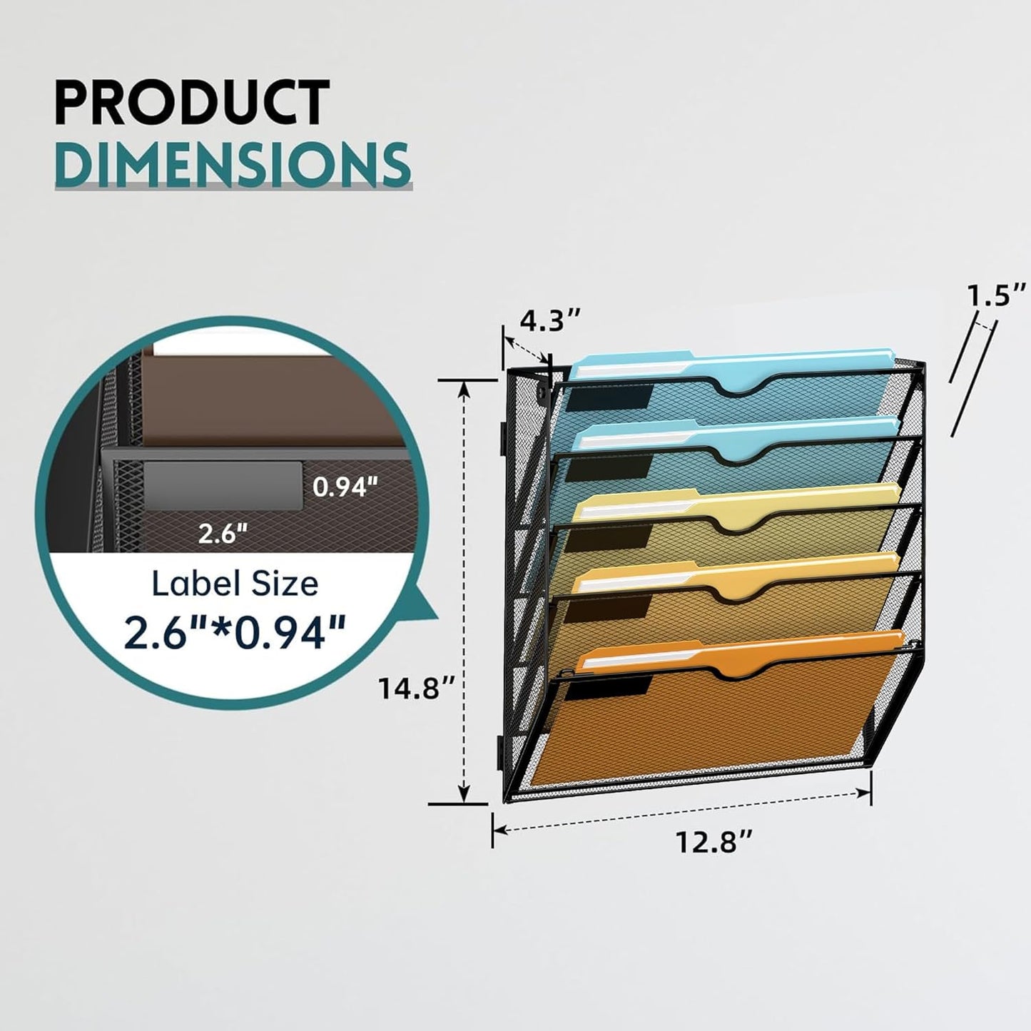 SUPEASY 5-Tier Wall File Organizer Mesh Office Mail Holder, Hanging Wall Organizer Magazine Rack for Office Black