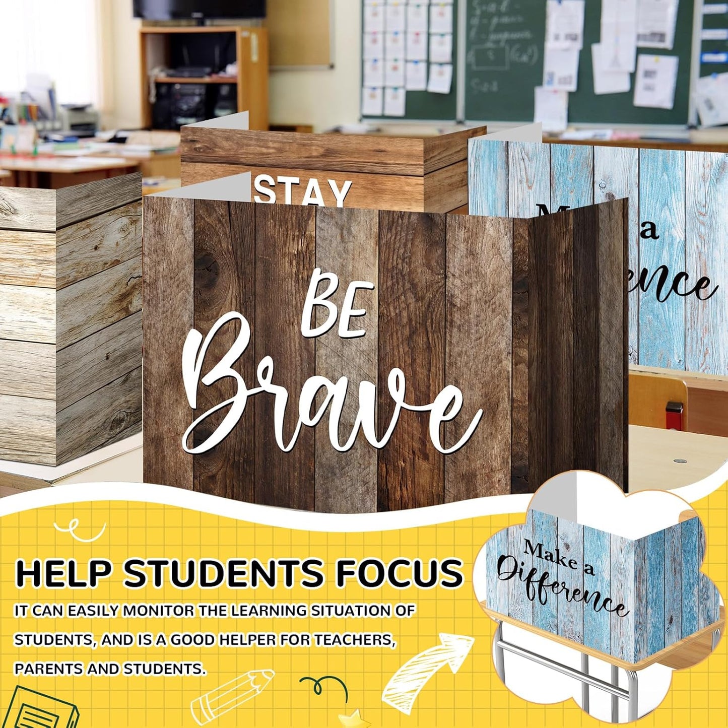Honoson 24 Pcs Bulk Inspirational Privacy Folders for Students Cardboard Test Privacy Boards Motivational Words Desk Dividers Shield for Classroom School Study Supplies, 6 Styles(Farmhouse)