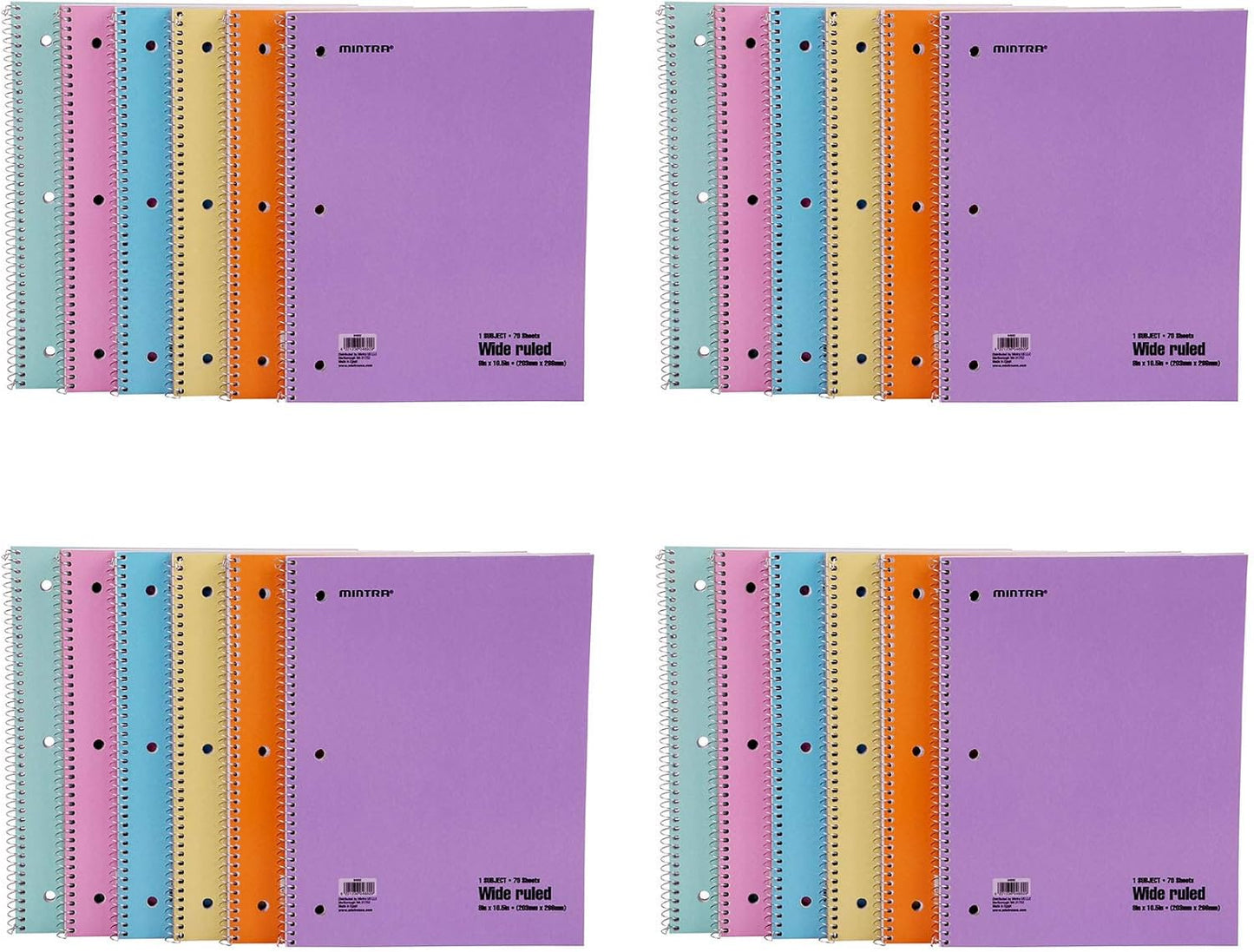 Mintra Office Spiral Notebooks (Pastel - Wide Ruled, 24pk (4-6pks))