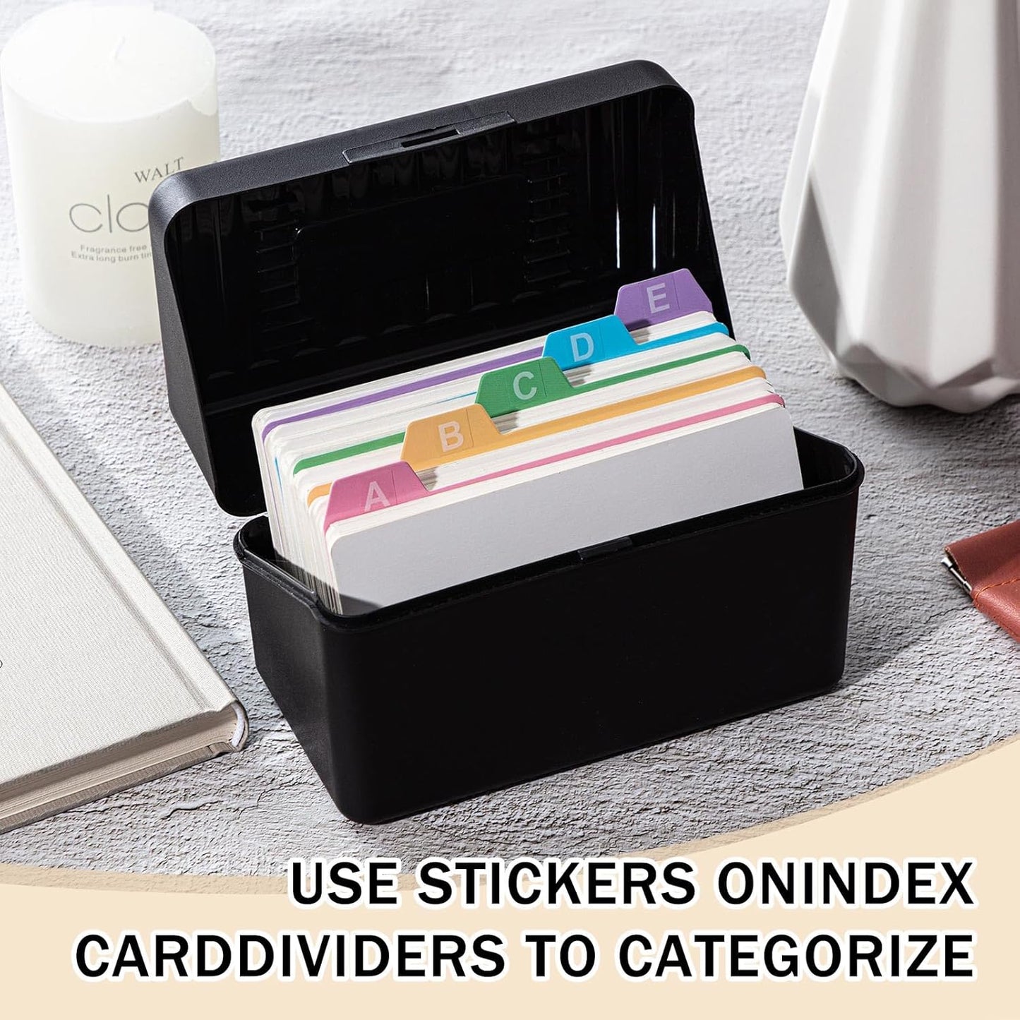 Harloon 52 Pcs Dry Erase Index Card Guide Set Include 50 Index Card Dividers 2 Number Alphabet Sticker with Tabs Photo Dividers for Office Business Back to School Supplies(3 x 5 Inch,Candy)